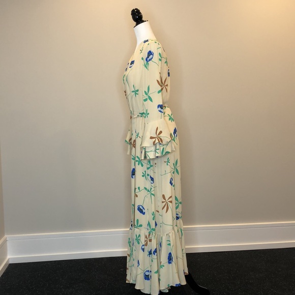 FINAL SALE! Cream Floral Diane Von Furstenberg Maxi Wrap Dress - Picture 2 of 5